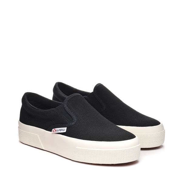 Superga 2740 Black Platform Sneakers - Women's USA | US8327349